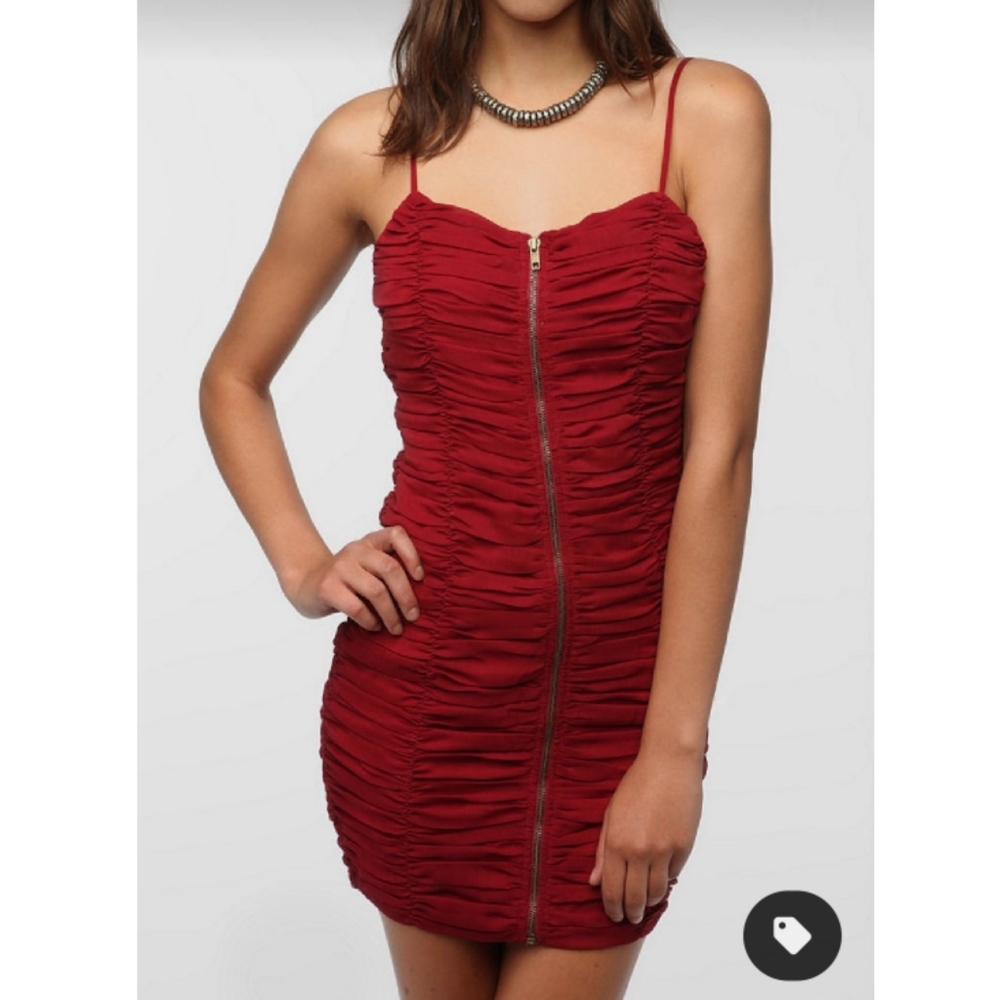 Lucca Couture Urban Outfitters Ruched Zip-up Burgundy Dress